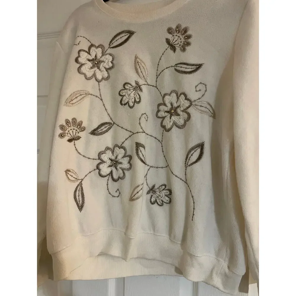 Vintage Alfred Dunner Floral print cream and gold novelty sweater size large